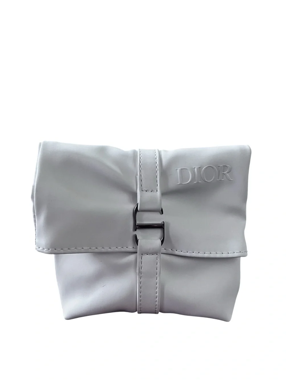 DIOR White Foldover Leather makeup bag